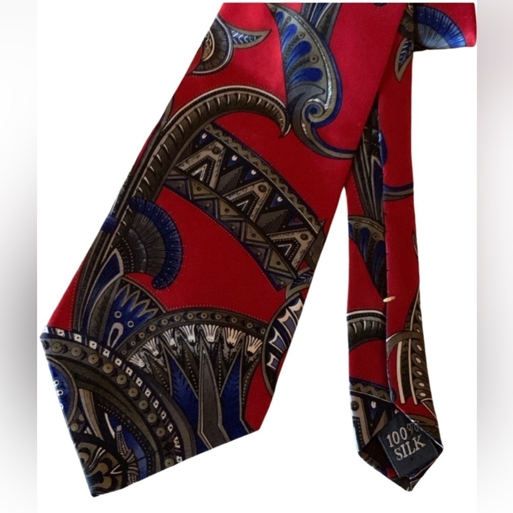 Oscar de la Renta red silk tie with print Made in USA